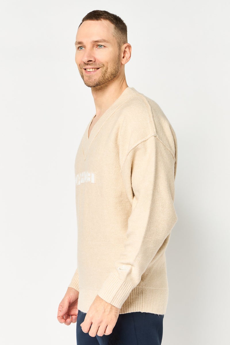 Nike Men Sportswear Fit V Neck Embroidered Logo Sweater, Beige - Image 2